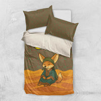 Mauritania Bedding Set with Cute Fennec Fox and Arabic Calligraphy Desert Design