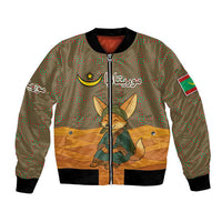 Mauritania Bomber Jacket with Cute Fennec Fox and Arabic Calligraphy Desert Design