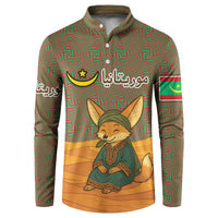Mauritania Button Sweatshirt with Cute Fennec Fox and Arabic Calligraphy Desert Design