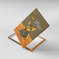 Mauritania Canvas Wall Art with Cute Fennec Fox and Arabic Calligraphy Desert Design