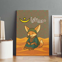Mauritania Canvas Wall Art with Cute Fennec Fox and Arabic Calligraphy Desert Design
