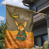 Mauritania Garden Flag with Cute Fennec Fox and Arabic Calligraphy Desert Design