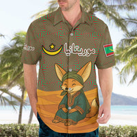 Mauritania Hawaiian Shirt with Cute Fennec Fox and Arabic Calligraphy Desert Design
