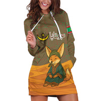 Mauritania Hoodie Dress with Cute Fennec Fox and Arabic Calligraphy Desert Design
