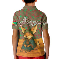 Mauritania Kid Polo Shirt with Cute Fennec Fox and Arabic Calligraphy Desert Design