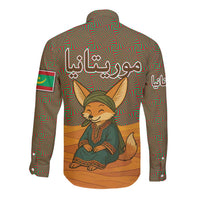 Mauritania Long Sleeve Button Shirt with Cute Fennec Fox and Arabic Calligraphy Desert Design