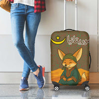 Mauritania Luggage Cover with Cute Fennec Fox and Arabic Calligraphy Desert Design