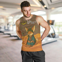 Mauritania Men Tank Top with Cute Fennec Fox and Arabic Calligraphy Desert Design