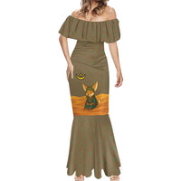 Mauritania Mermaid Dress with Cute Fennec Fox and Arabic Calligraphy Desert Design