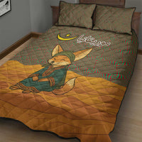Mauritania Quilt Bed Set with Cute Fennec Fox and Arabic Calligraphy Desert Design