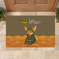 Mauritania Rubber Doormat with Cute Fennec Fox and Arabic Calligraphy Desert Design