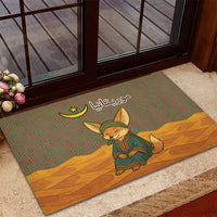 Mauritania Rubber Doormat with Cute Fennec Fox and Arabic Calligraphy Desert Design