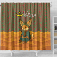 Mauritania Shower Curtain with Cute Fennec Fox and Arabic Calligraphy Desert Design