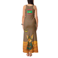 Mauritania Tank Maxi Dress with Cute Fennec Fox and Arabic Calligraphy Desert Design