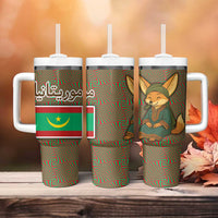 Mauritania Tumbler With Handle with Cute Fennec Fox and Arabic Calligraphy Desert Design