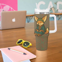 Mauritania Tumbler With Handle with Cute Fennec Fox and Arabic Calligraphy Desert Design