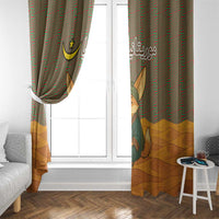 Mauritania Window Curtain with Cute Fennec Fox and Arabic Calligraphy Desert Design