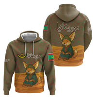 Mauritania Zip Hoodie with Cute Fennec Fox and Arabic Calligraphy Desert Design