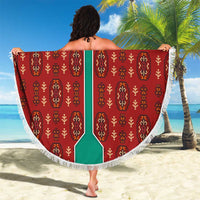Turkmenistan Traditional Carpet Pattern Beach Blanket with National Flag