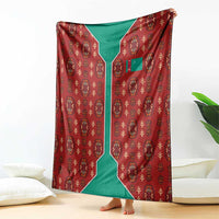 Turkmenistan Traditional Carpet Pattern Blanket with National Flag