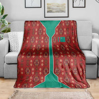 Turkmenistan Traditional Carpet Pattern Blanket with National Flag
