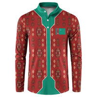 Turkmenistan Traditional Carpet Pattern Button Sweatshirt with National Flag