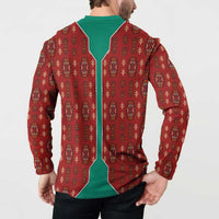 Turkmenistan Traditional Carpet Pattern Button Sweatshirt with National Flag