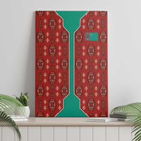 Turkmenistan Traditional Carpet Pattern Canvas Wall Art with National Flag