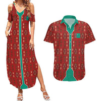 Turkmenistan Traditional Carpet Pattern Couples Matching Summer Maxi Dress and Hawaiian Shirt with National Flag