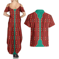 Turkmenistan Traditional Carpet Pattern Couples Matching Summer Maxi Dress and Hawaiian Shirt with National Flag