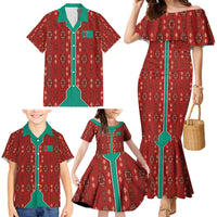 Turkmenistan Traditional Carpet Pattern Family Matching Mermaid Dress and Hawaiian Shirt with National Flag
