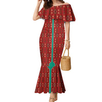 Turkmenistan Traditional Carpet Pattern Family Matching Mermaid Dress and Hawaiian Shirt with National Flag
