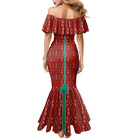 Turkmenistan Traditional Carpet Pattern Family Matching Mermaid Dress and Hawaiian Shirt with National Flag