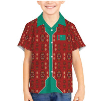 Turkmenistan Traditional Carpet Pattern Family Matching Mermaid Dress and Hawaiian Shirt with National Flag
