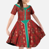 Turkmenistan Traditional Carpet Pattern Family Matching Off The Shoulder Long Sleeve Dress and Hawaiian Shirt with National Flag