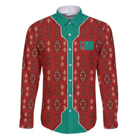 Turkmenistan Traditional Carpet Pattern Family Matching Off Shoulder Short Dress and Hawaiian Shirt with National Flag