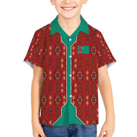Turkmenistan Traditional Carpet Pattern Family Matching Short Sleeve Bodycon Dress and Hawaiian Shirt with National Flag