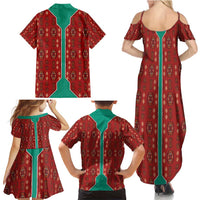 Turkmenistan Traditional Carpet Pattern Family Matching Summer Maxi Dress and Hawaiian Shirt with National Flag
