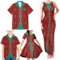 Turkmenistan Traditional Carpet Pattern Family Matching Tank Maxi Dress and Hawaiian Shirt with National Flag