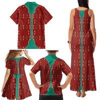 Turkmenistan Traditional Carpet Pattern Family Matching Tank Maxi Dress and Hawaiian Shirt with National Flag
