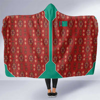Turkmenistan Traditional Carpet Pattern Hooded Blanket with National Flag
