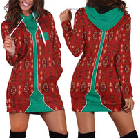 Turkmenistan Traditional Carpet Pattern Hoodie Dress with National Flag