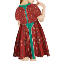 Turkmenistan Traditional Carpet Pattern Kid Short Sleeve Dress with National Flag