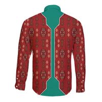 Turkmenistan Traditional Carpet Pattern Long Sleeve Button Shirt with National Flag