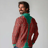 Turkmenistan Traditional Carpet Pattern Long Sleeve Polo Shirt with National Flag