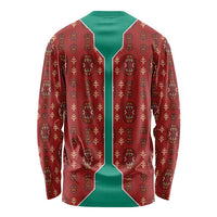 Turkmenistan Traditional Carpet Pattern Long Sleeve Shirt with National Flag