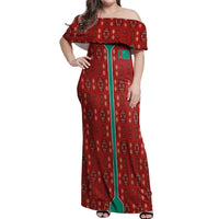 Turkmenistan Traditional Carpet Pattern Off Shoulder Maxi Dress with National Flag