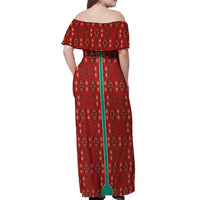 Turkmenistan Traditional Carpet Pattern Off Shoulder Maxi Dress with National Flag