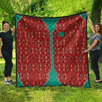 Turkmenistan Traditional Carpet Pattern Quilt with National Flag