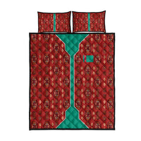 Turkmenistan Traditional Carpet Pattern Quilt Bed Set with National Flag